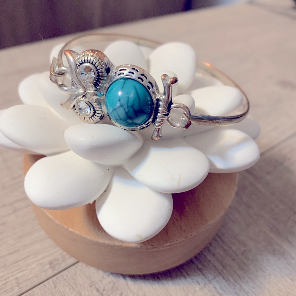 Silver and turquoise owl bangle